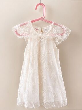 Zara Kids Cream Lace Flutter-Sleeve Dress
